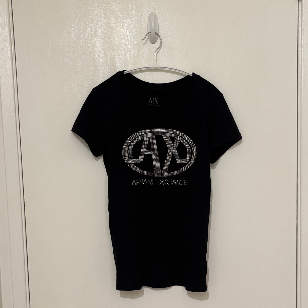 Armani Exchange Black Tee with Metallic Logo